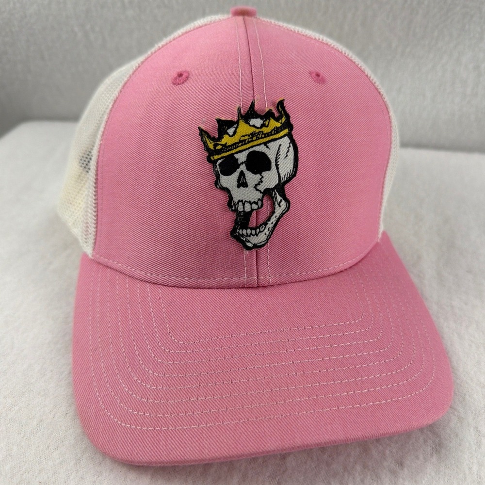 Knuckleheads Trucker Hat Womens Pink‎ White Skull Crown Patch Snapback